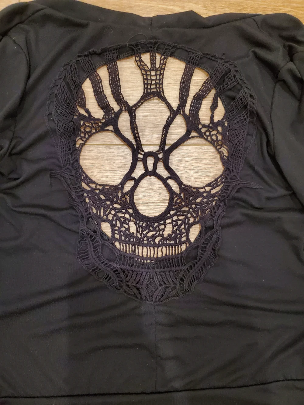 Skull Sweater! Black Women's Sweater with Crochet Skull Back, Size XL